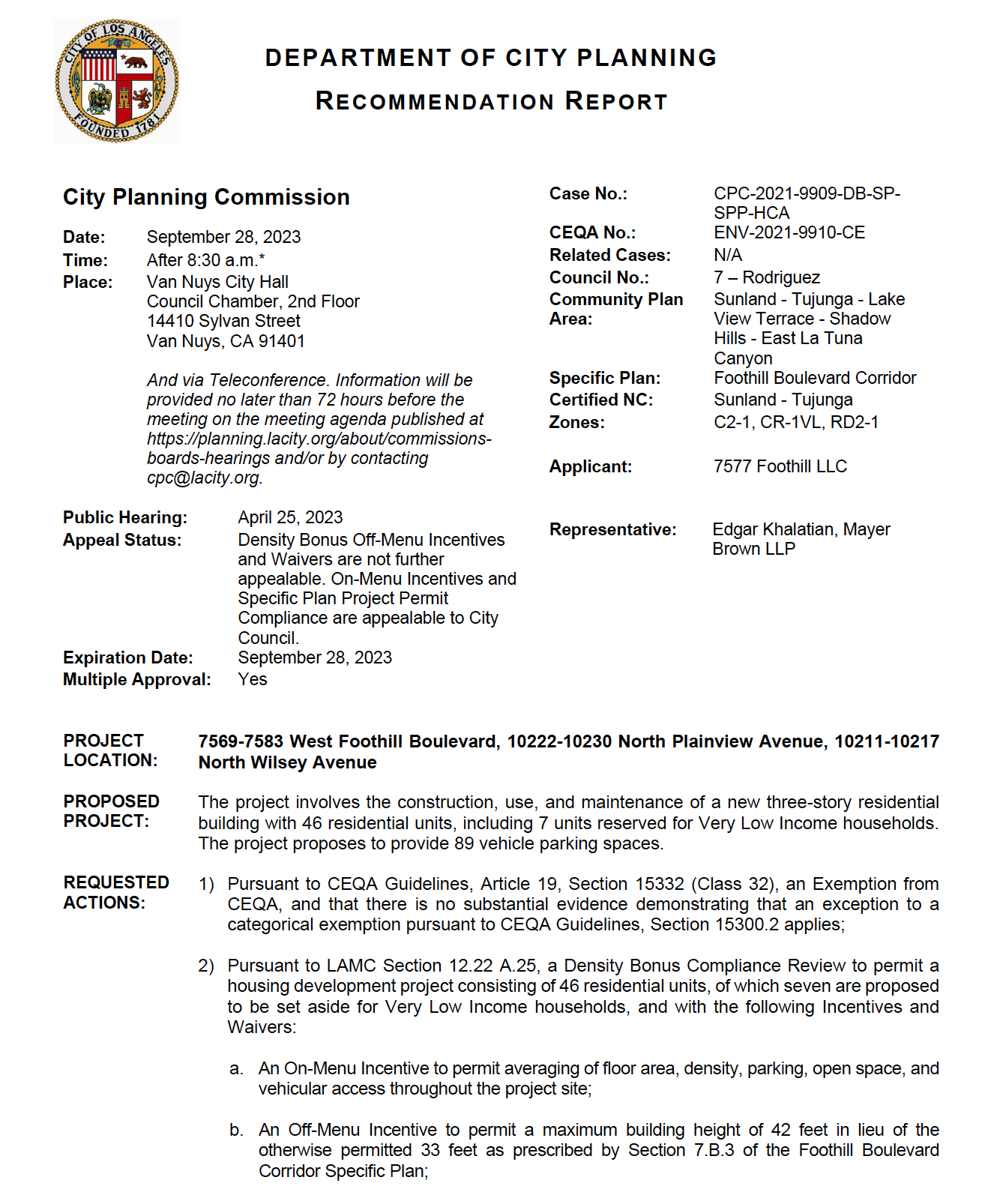 Notice of Hearing - Former Denny's Site - 7577 Foothill Blvd.