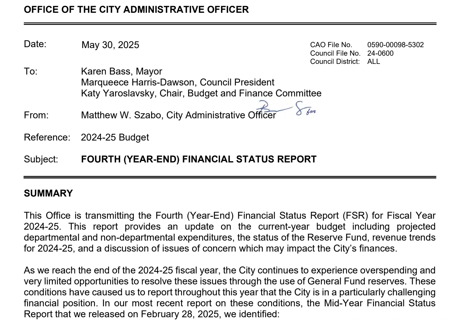LA City Budget: Year End Status Report
